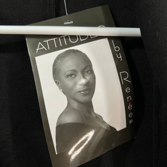 Attitudes by Renee Techno Crepe Blazer w/ Faux Leather Belt Black Size 2X - Picture 7 of 16